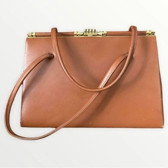 Vintage 1960s Gimbles Brown Leather Shoulder Bag - Picture 1 of 5